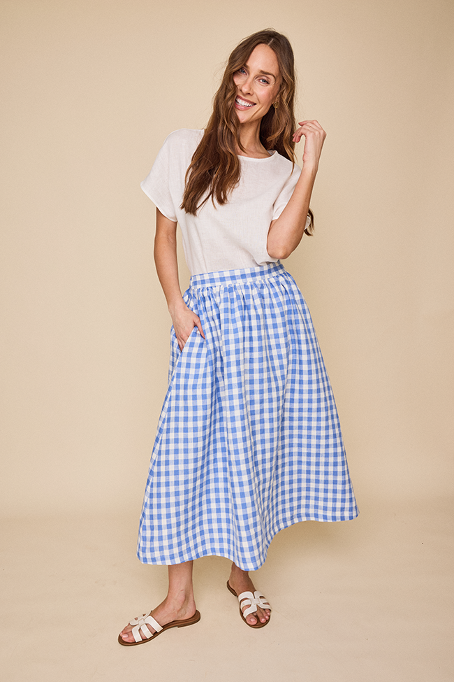 Long House Skirt Blue Gingham