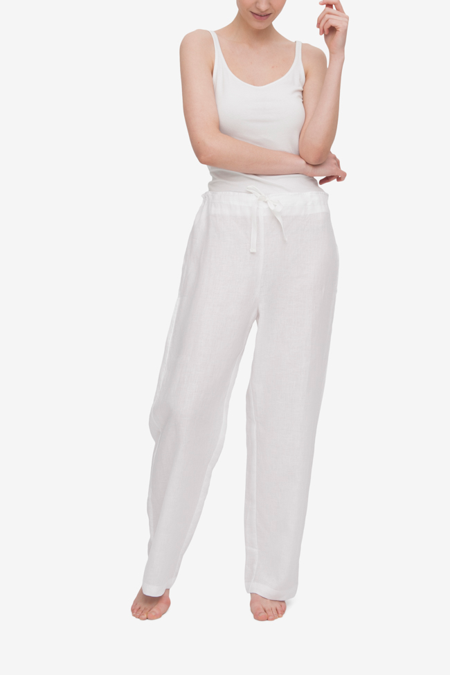 Set – Short Sleeve Cropped Sleep Shirt and Lounge Pant White Linen