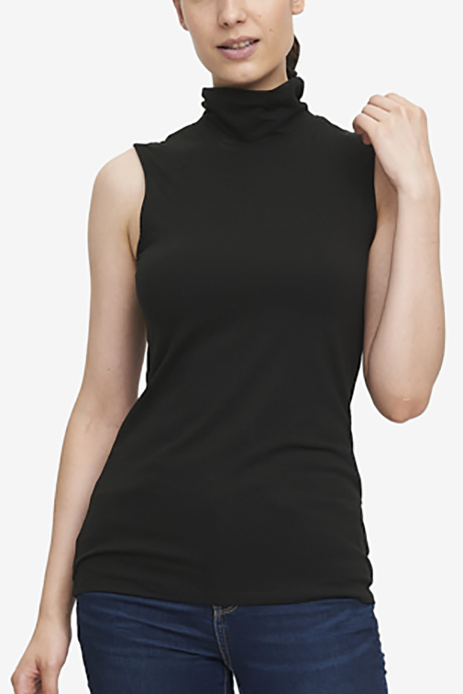 Sleeveless Turtleneck T Shirt Black Stretch Jersey The Sleep Shirt