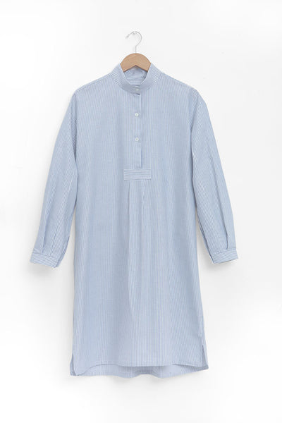 classic long sleep shirt blue oxford stripe cotton by the Sleep Shirt