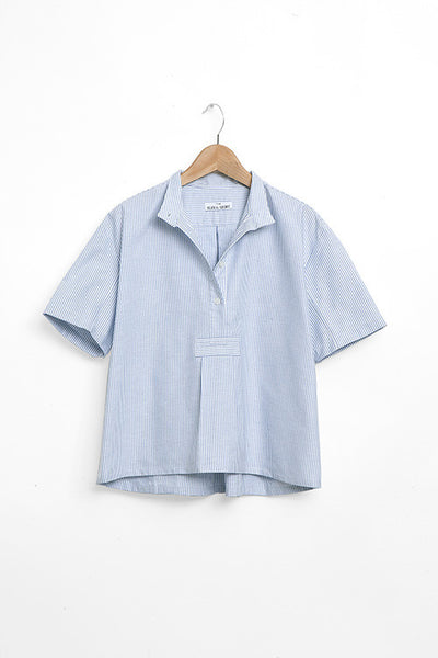 cropped pajama tshirt blue oxford stripe cotton on hanger by the Sleep Shirt
