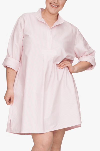 front cropped view Plus size classic short sleep shirt pink oxford stripe cotton by the Sleep Shirt