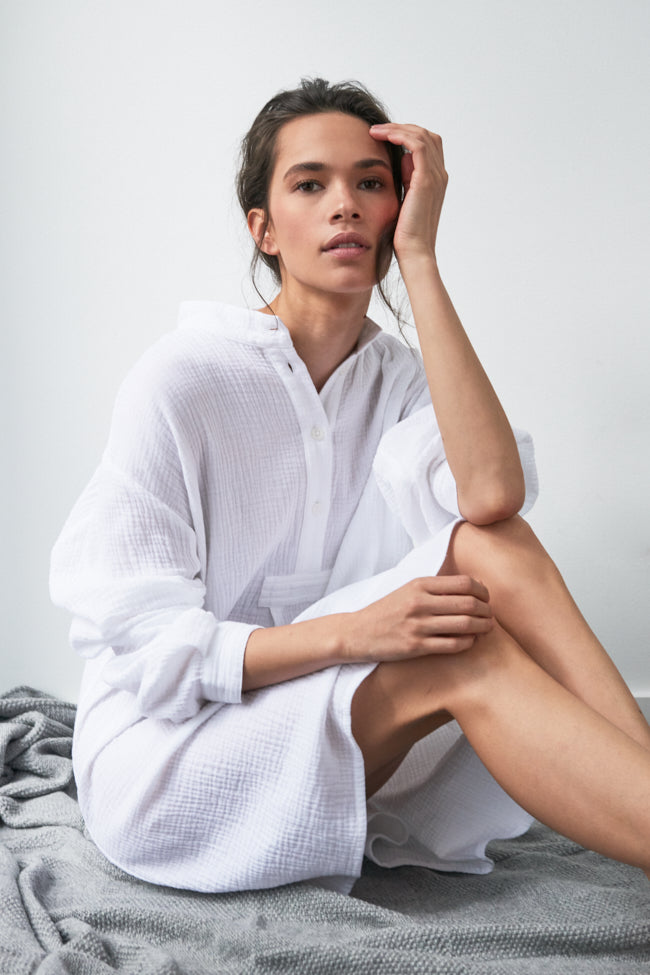 Short Sleep Shirt White Double Gauze