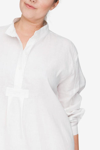 front cropped view plus size classic short sleep shirt white linen by the Sleep Shirt