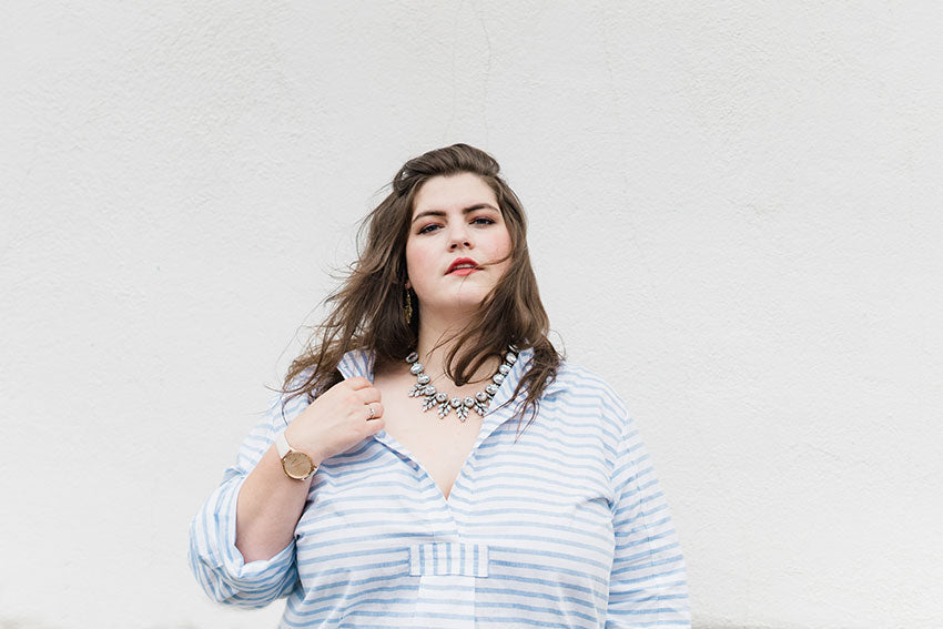 Photo by @mariell.elizabeth in Harajuku Stripe cotton wearing best selling short sleep shirt from PLUS collection