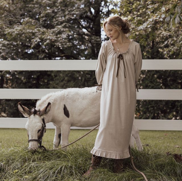 Long Sleeve Tie Nightie Fawn Cashmere Blend