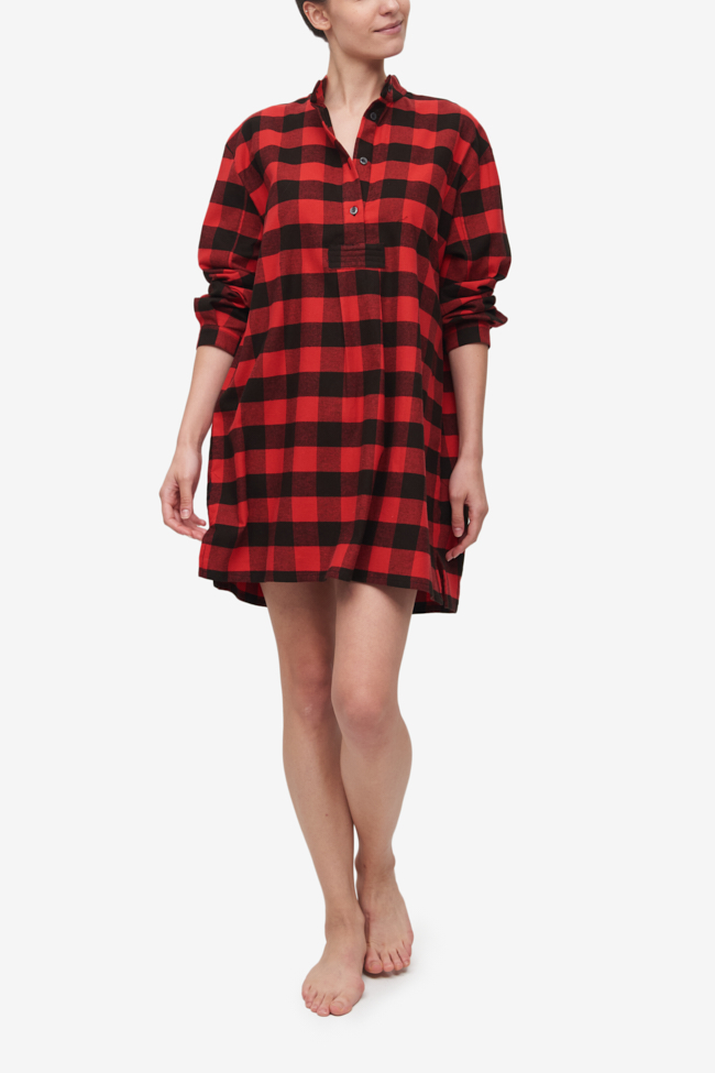 Short Sleep Shirt Big Red Buffalo Check