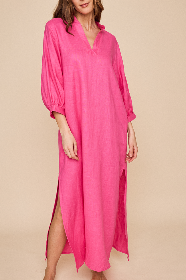 Bishop Sleeve Kaftan Fuchsia Linen