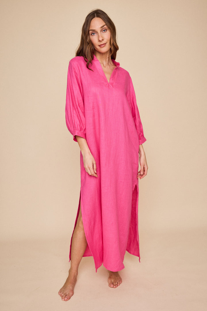 Bishop Sleeve Kaftan<br>in Fuchsia Linen