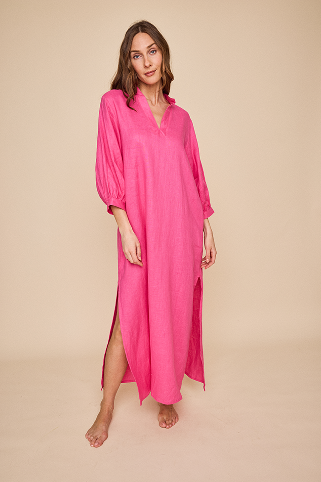 Bishop Sleeve Kaftan Fuchsia Linen