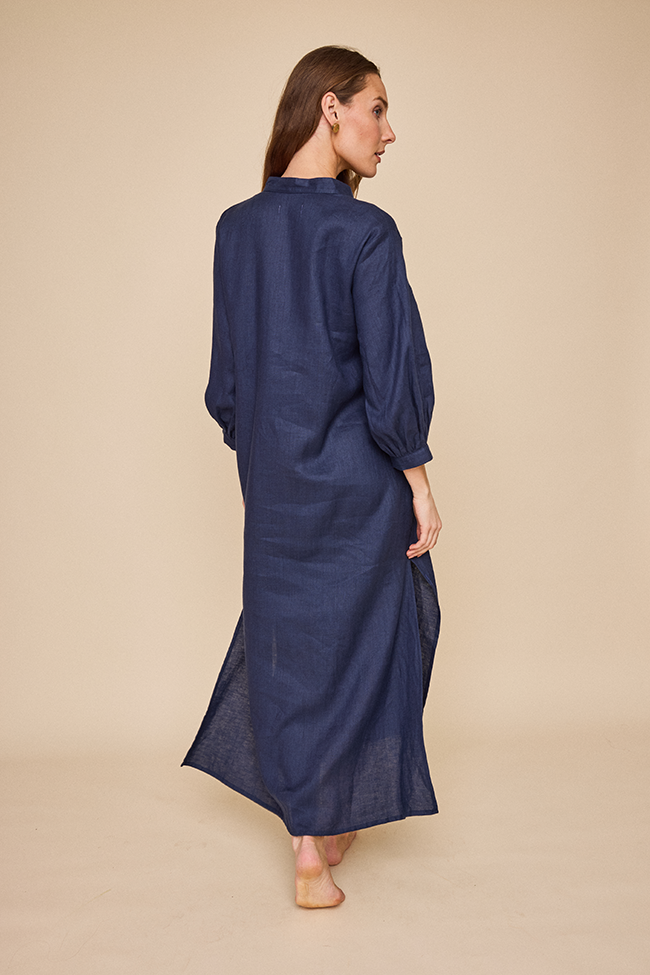 Bishop Sleeve Kaftan Navy Linen