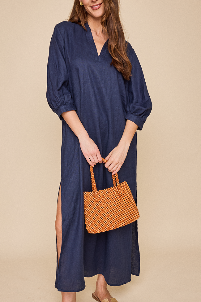 Bishop Sleeve Kaftan Navy Linen