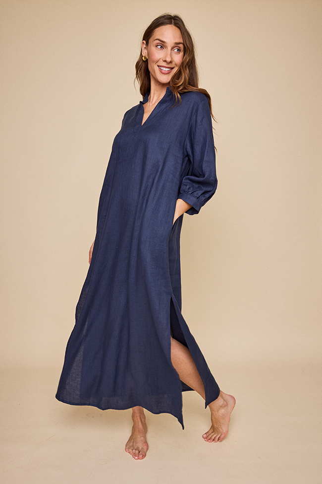Bishop Sleeve Kaftan Navy Linen