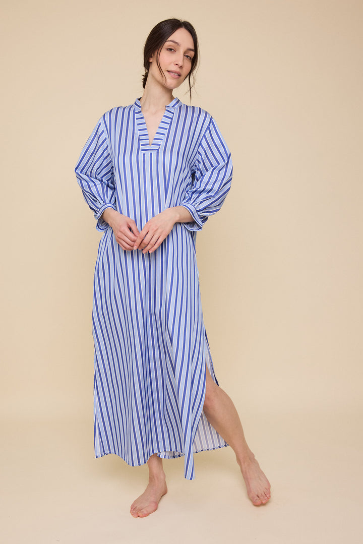 Bishop Sleeve Kaftan<br>in Blue en Bleu Stripe