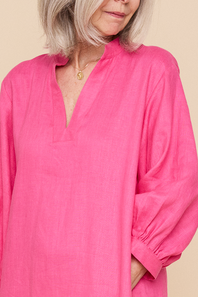 Bishop Sleeve Kaftan Fuchsia Linen