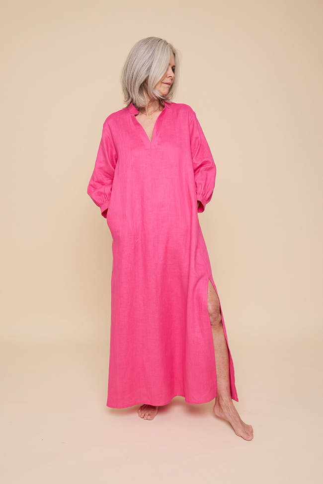 Bishop Sleeve Kaftan Fuchsia Linen