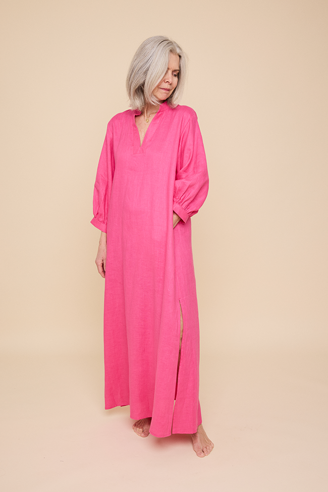 Bishop Sleeve Kaftan Fuchsia Linen