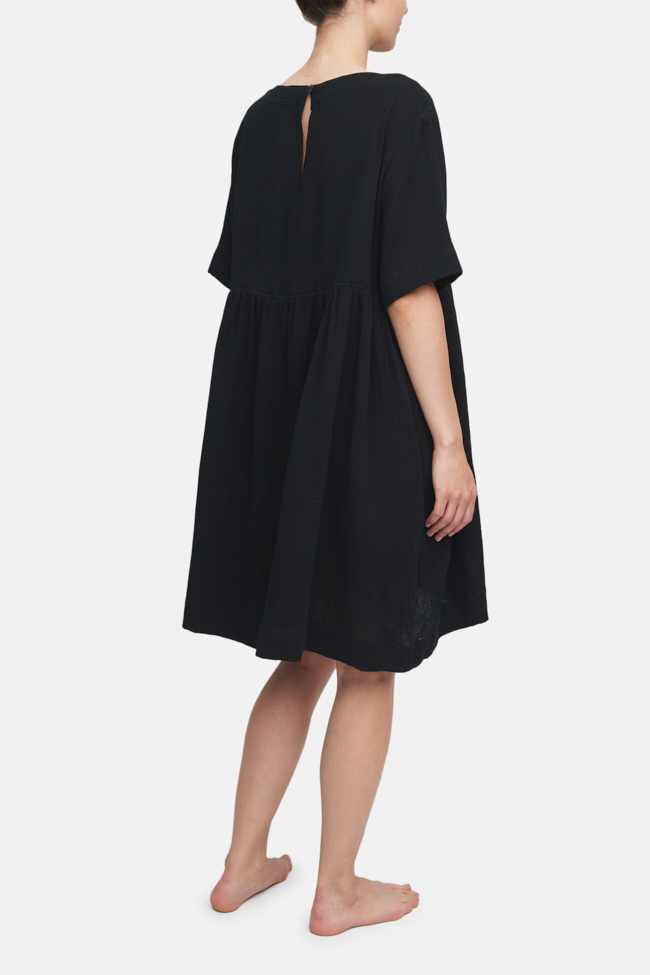 Smock Dress Black Double Gauze