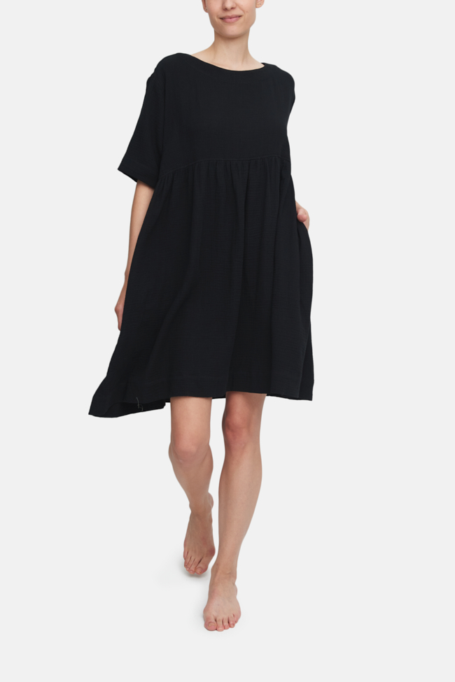 Smock Dress Black Double Gauze