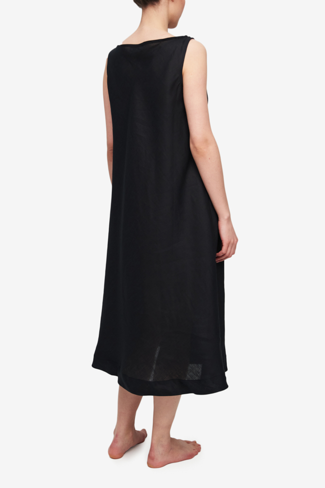 Midi Bias Dress Black Linen