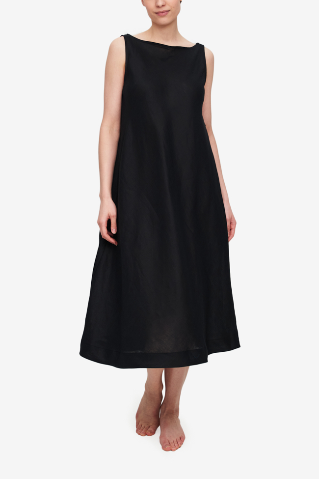 Midi Bias Dress Black Linen