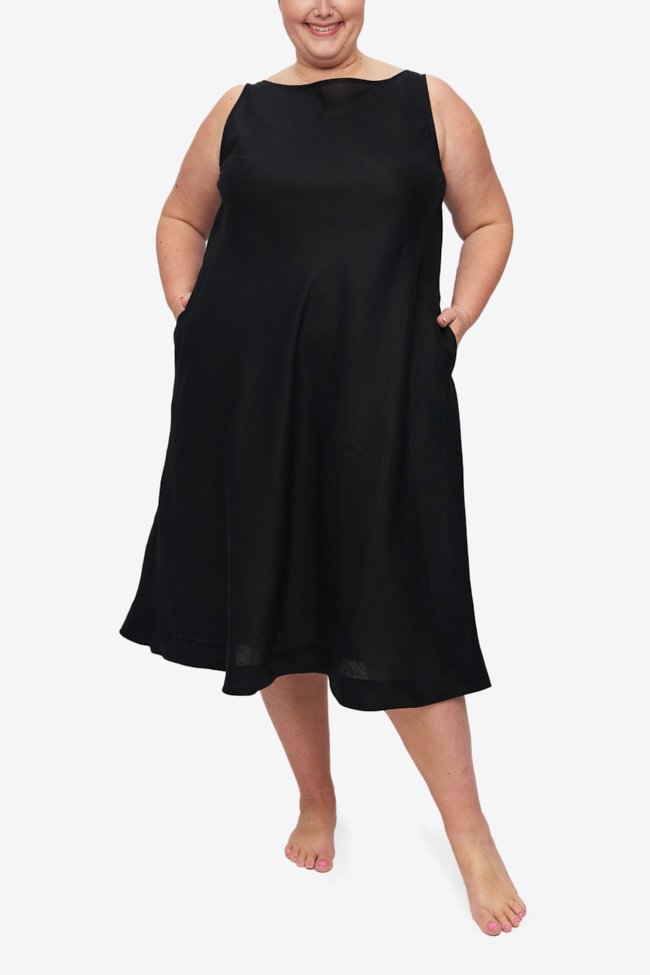 Midi Bias Dress Black Linen