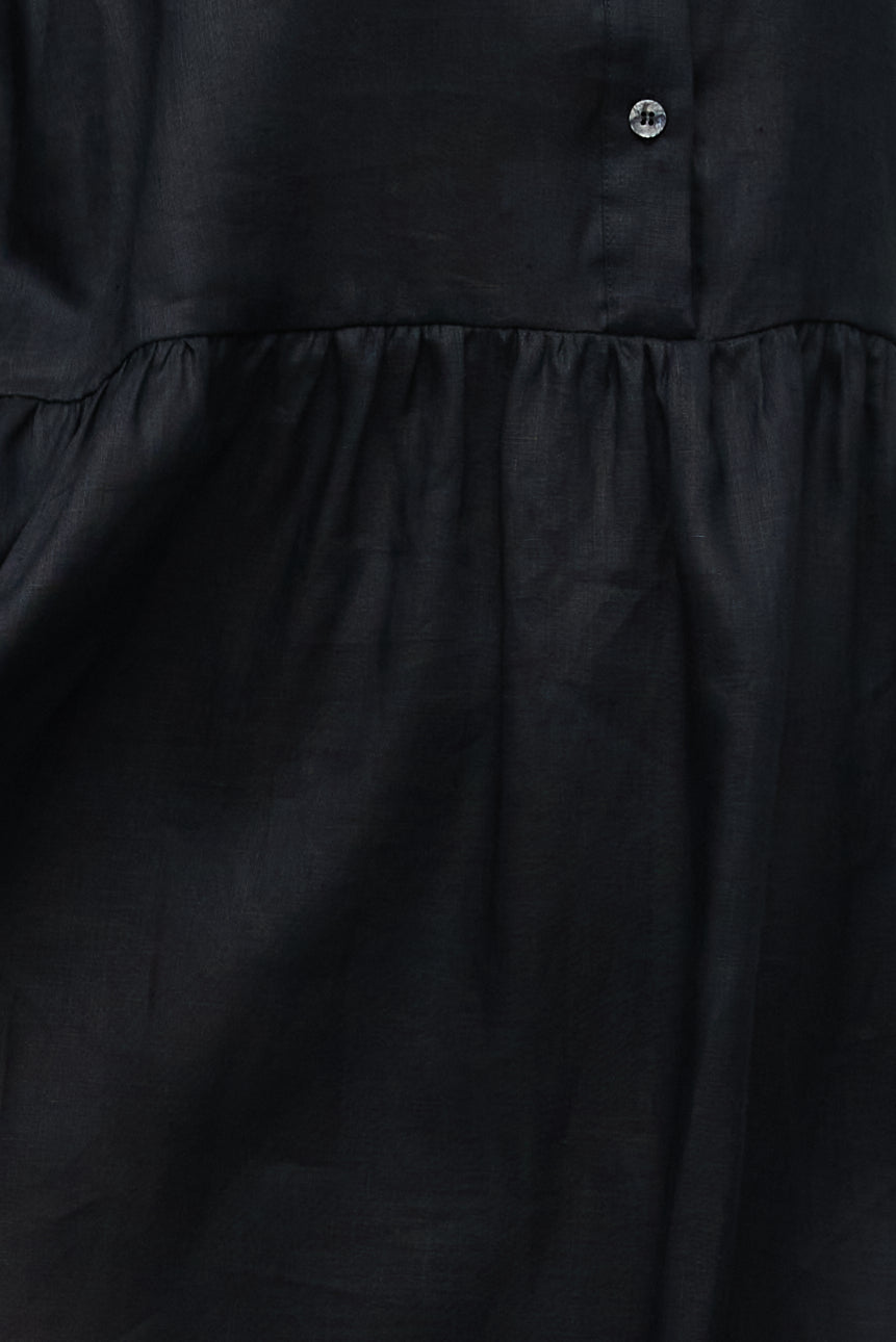 Short Sleep Dress Black Linen