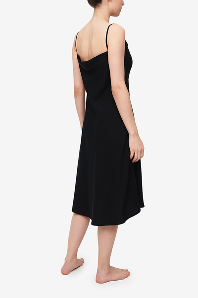 Cowl Neck Dress Black Tencel Twill