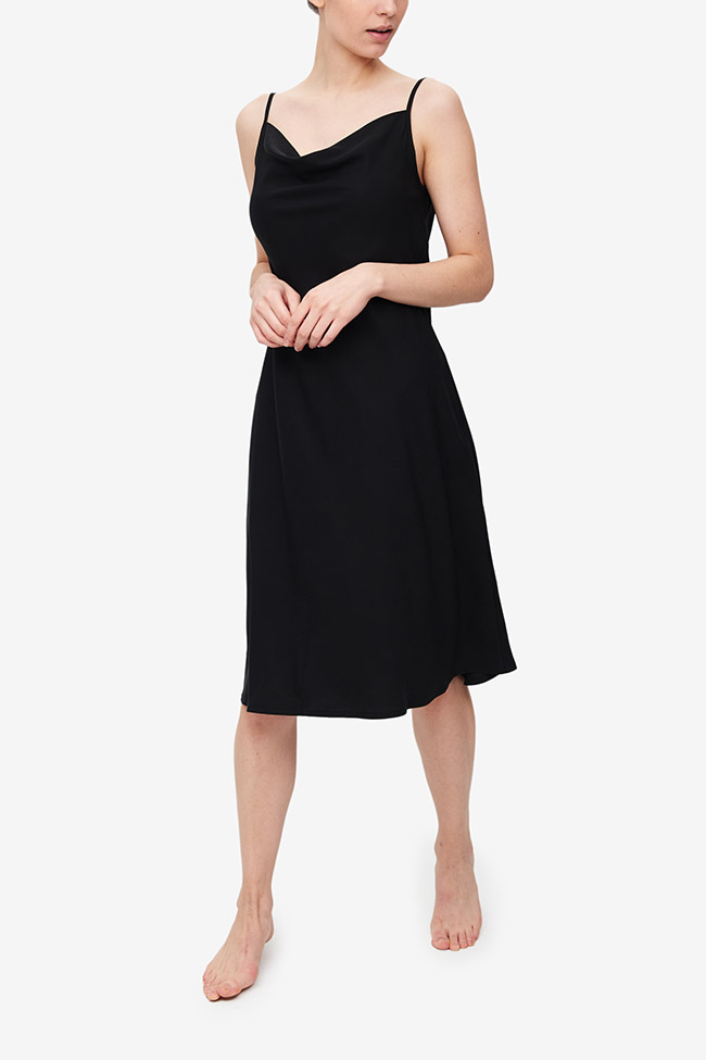 Cowl Neck Dress Black Tencel Twill