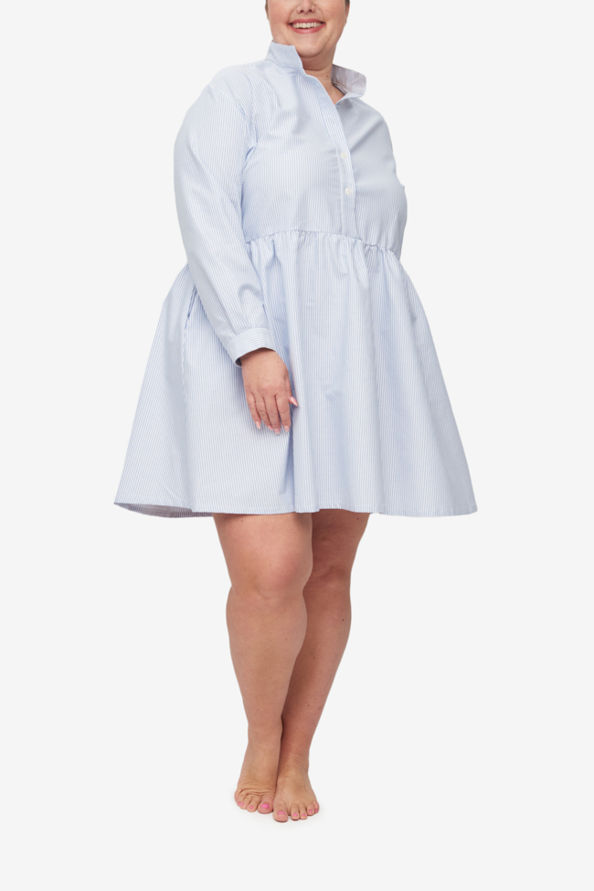 Short Sleep Dress Blue Oxford Stripe