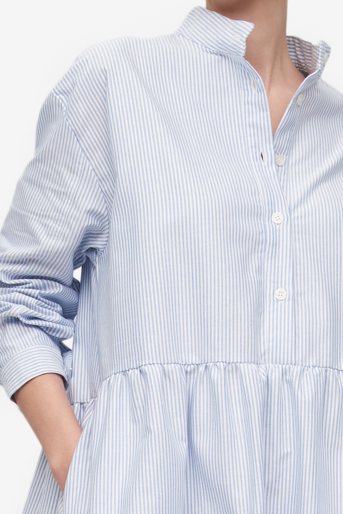 Short Sleep Dress Blue Oxford Stripe