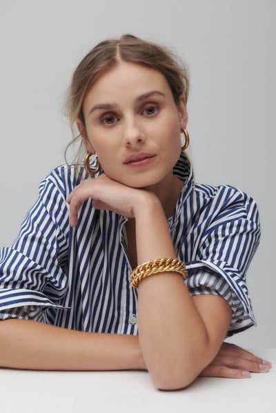 Short Sleep Shirt Bold Navy Stripe