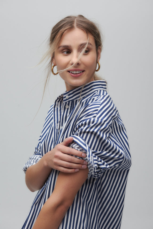 Short Sleep Shirt Bold Navy Stripe