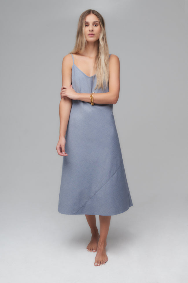 Long Slip Dress Cotton Chambray