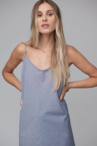 Long Slip Dress Cotton Chambray