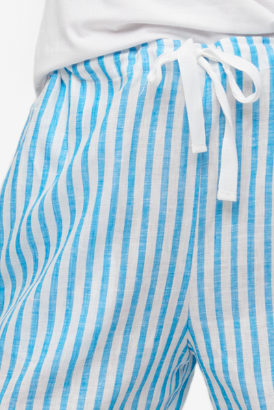 Set - Woven T-Shirt and Lounge Short Cyan Linen Stripe