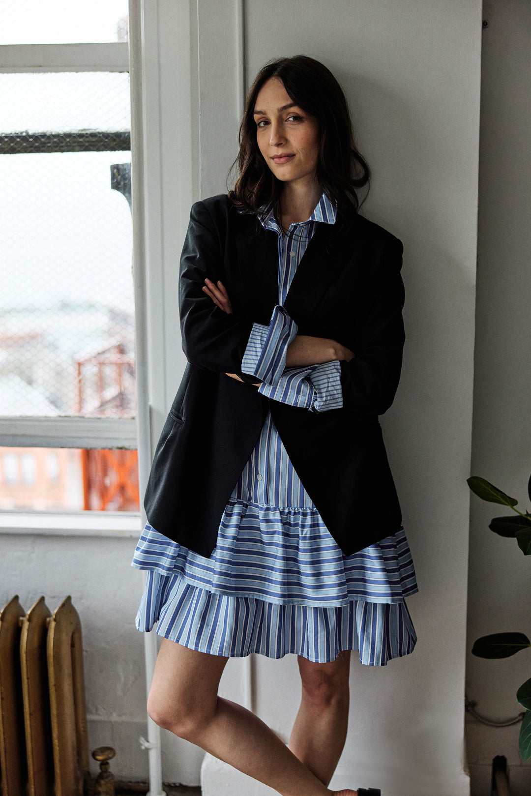 Double Ruffle Sleep Shirt<br>in Blue en Bleu Stripe
