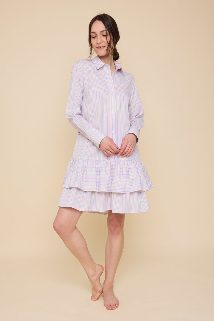Double Ruffle Sleep Shirt<br>in Spring Stripe
