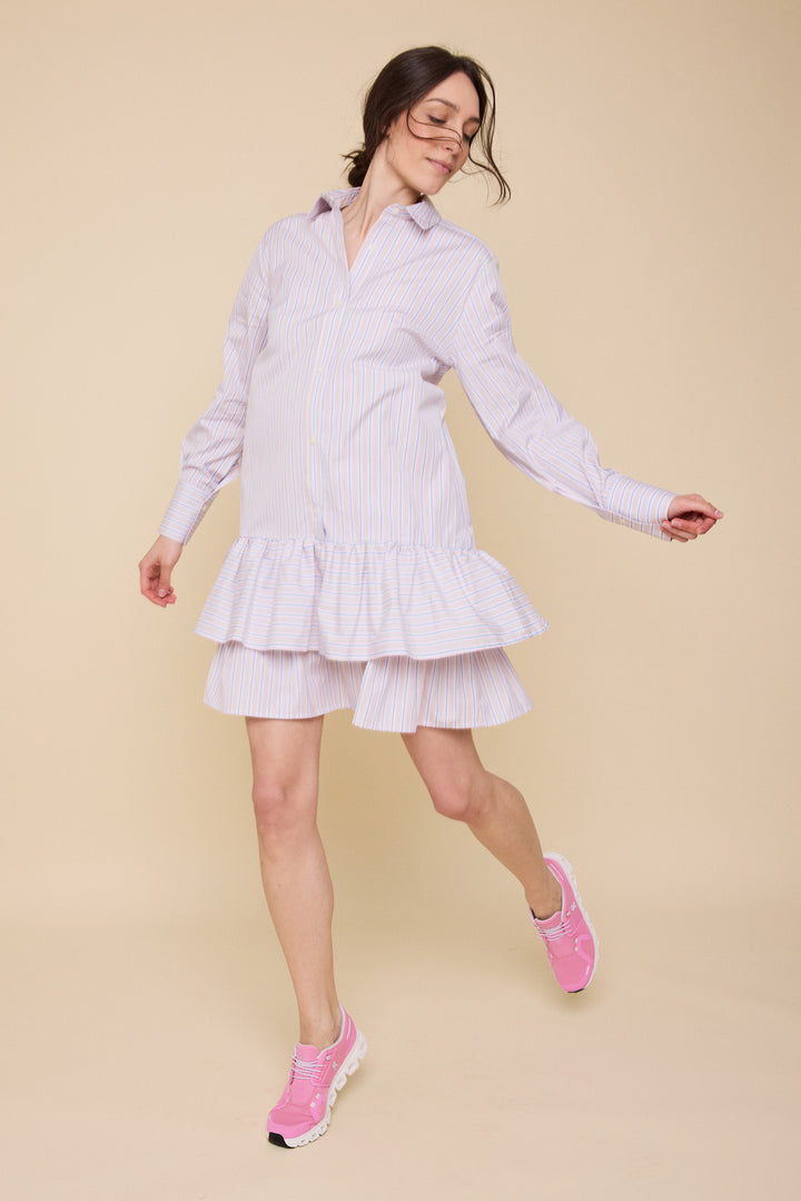 Double Ruffle Sleep Shirt<br>in Spring Stripe
