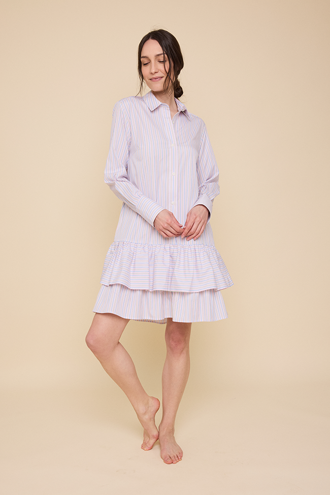 Double Ruffle Sleep Shirt Spring Stripe