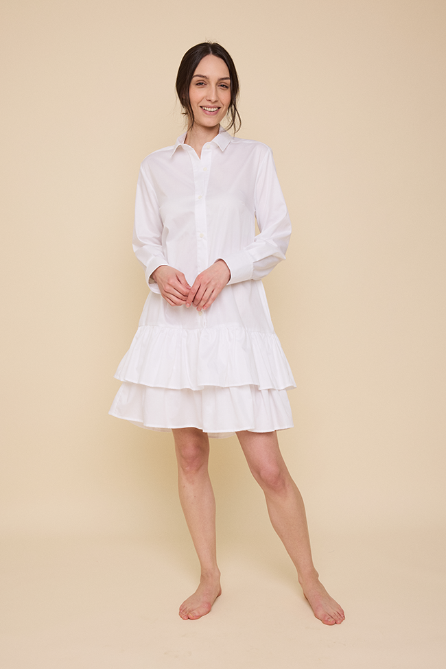 Double Ruffle Sleep Shirt Crisp White Shirting