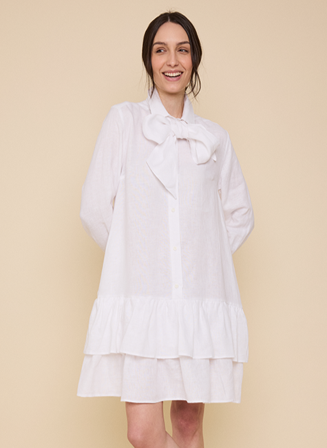 Double Ruffle Sleep Shirt White Linen