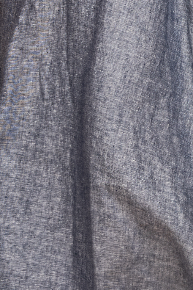 Long Ruffle Sleep Shirt Navy Linen Chambray