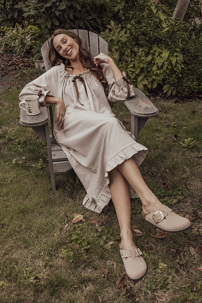 Long Sleeve Tie Nightie Fawn Cashmere Blend