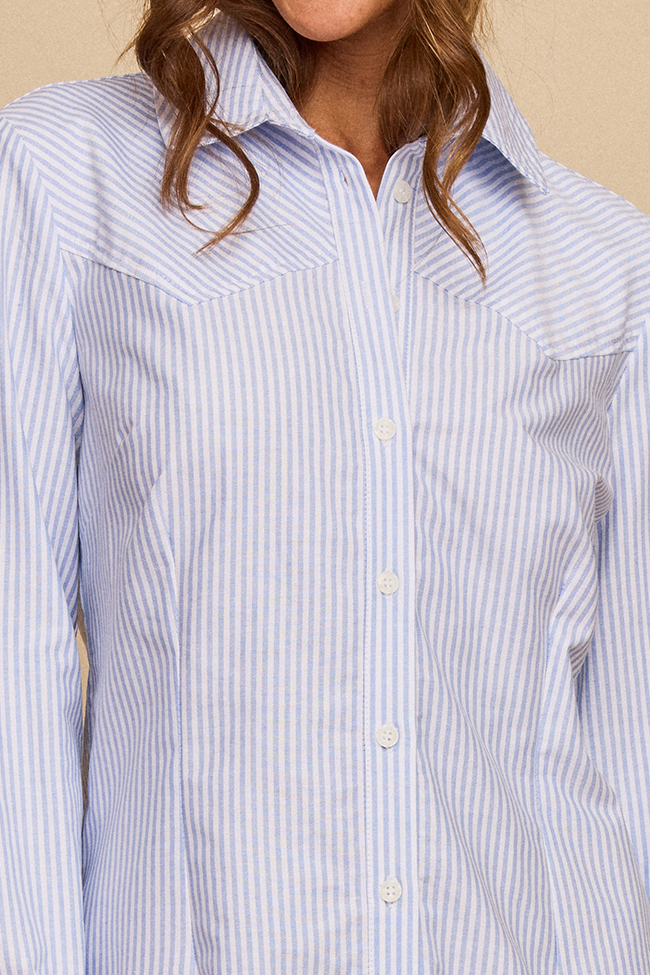 Fitted Western Sleep Shirt Blue Oxford Stripe