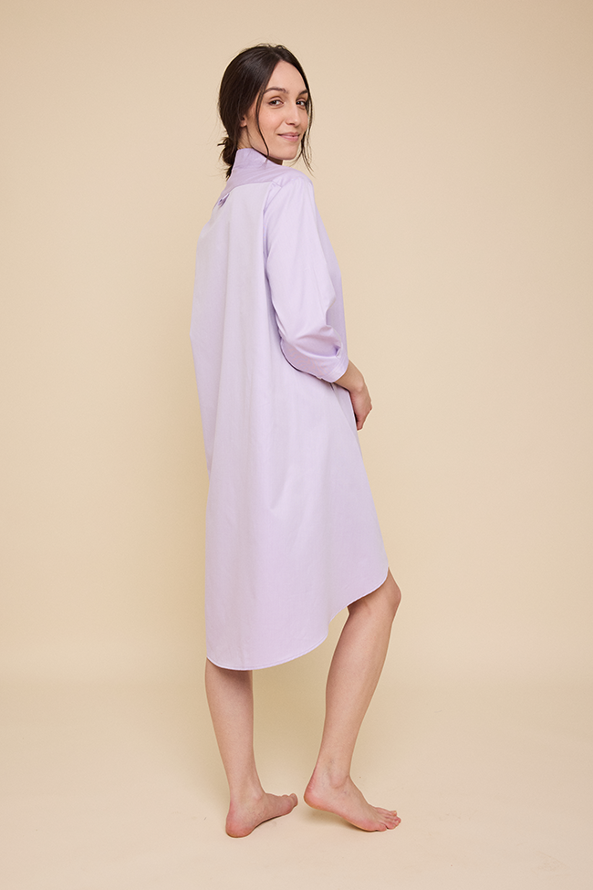 Flared Sleep Shirt Lavender Cotton Shirting