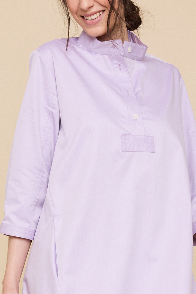 Flared Sleep Shirt Lavender Cotton Shirting