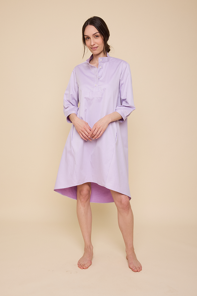 Flared Sleep Shirt Lavender Cotton Shirting