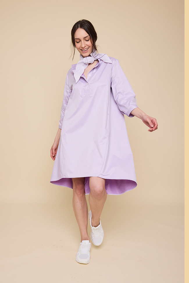 Flared Sleep Shirt Lavender Cotton Shirting