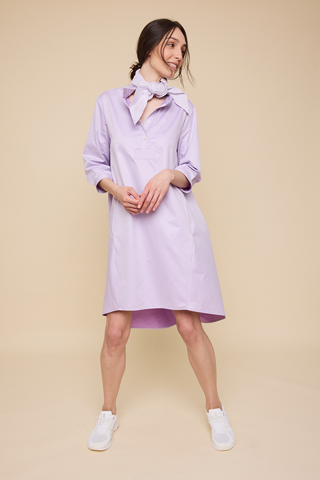 Flared Sleep Shirt Lavender Cotton Shirting